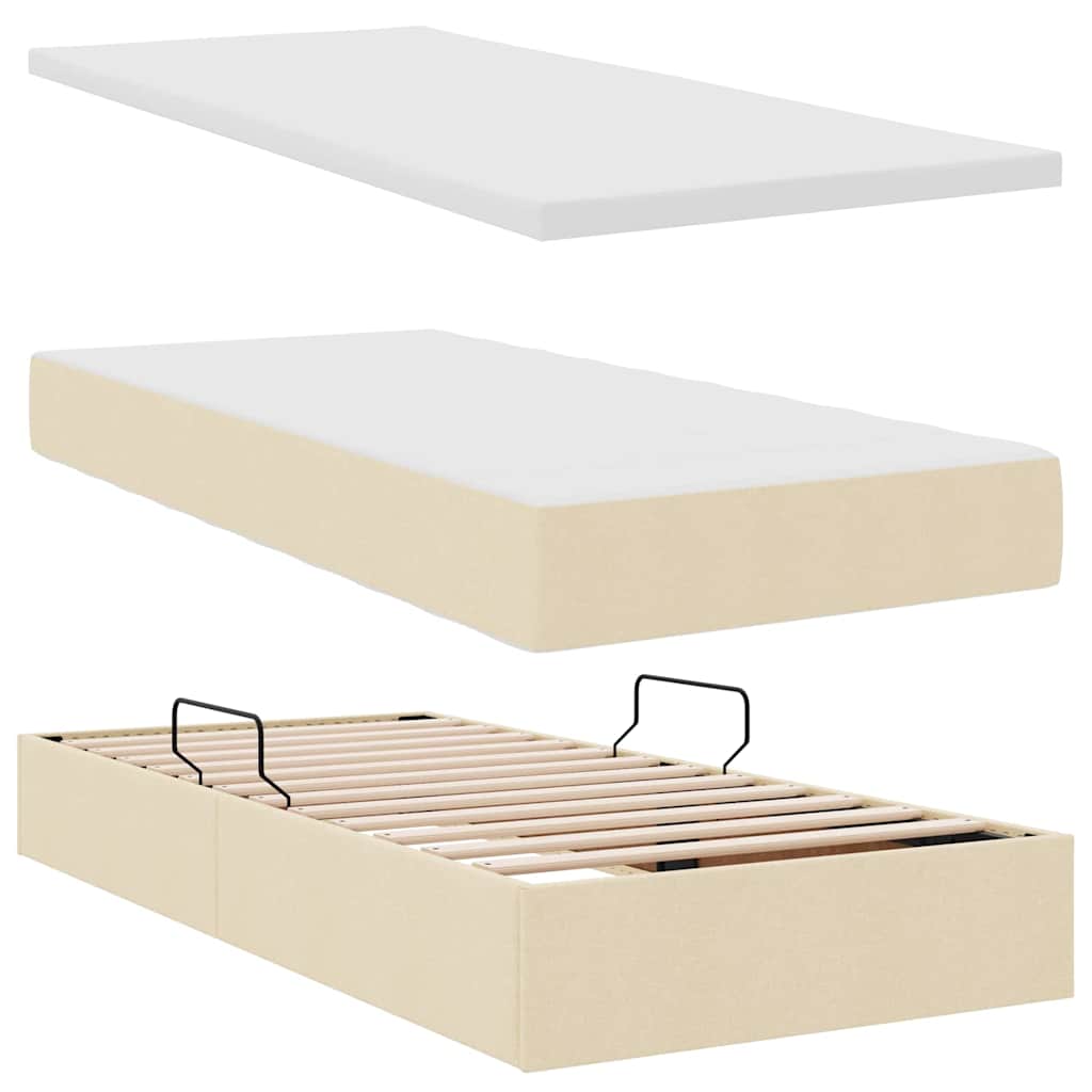 Opbergbed met matras met opslag Crème 90 x 200 cm Bewerkt hout is nu te koop bij PeponiXL, paradijselijk wonen!