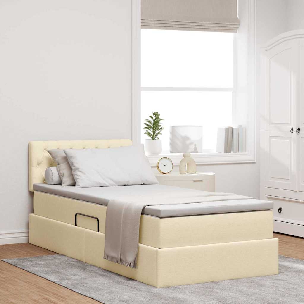 Opbergbed met matras met opslag Crème 100 x 200 cm Bewerkt hout is nu te koop bij PeponiXL, paradijselijk wonen!