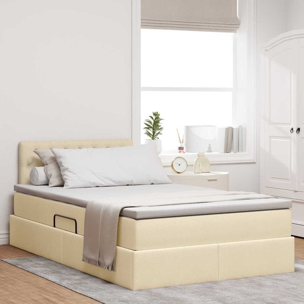 Opbergbed met matras met matras Crème 120 x 190 cm Bewerkt hout is nu te koop bij PeponiXL, paradijselijk wonen!