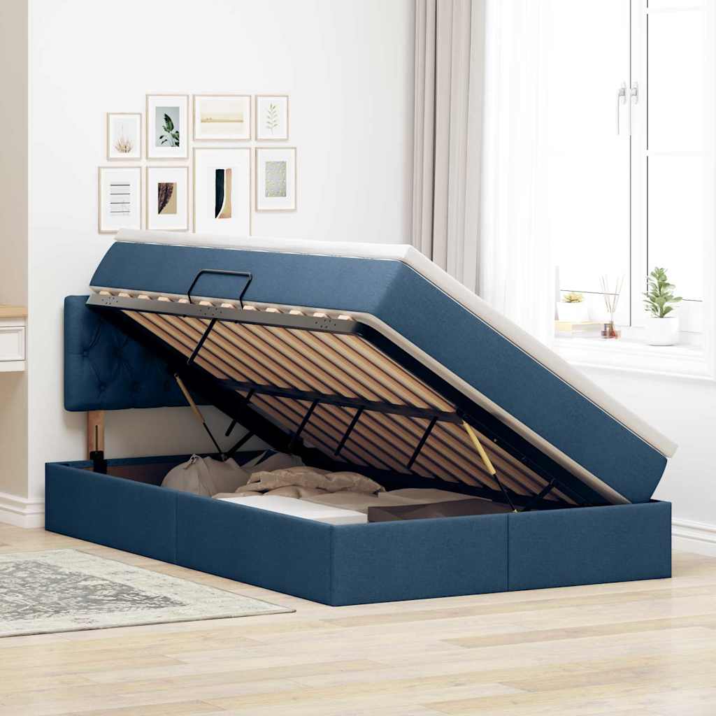 Opbergbed met matras met matras Blauw 120 x 190 cm Bewerkt hout is nu te koop bij PeponiXL, paradijselijk wonen!
