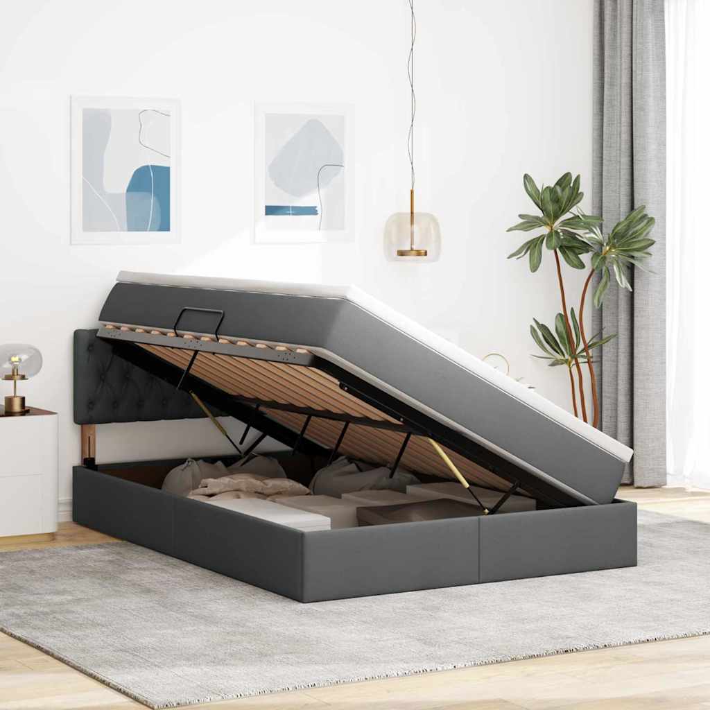Opbergbed met matras Donkergrijs 140 x 190 cm Bewerkt hout is nu te koop bij PeponiXL, paradijselijk wonen!