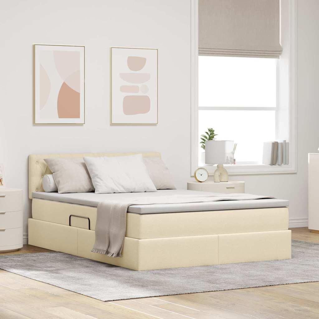 Opbergbed met matras met matras Crème 140 x 200 cm Bewerkt hout is nu te koop bij PeponiXL, paradijselijk wonen!