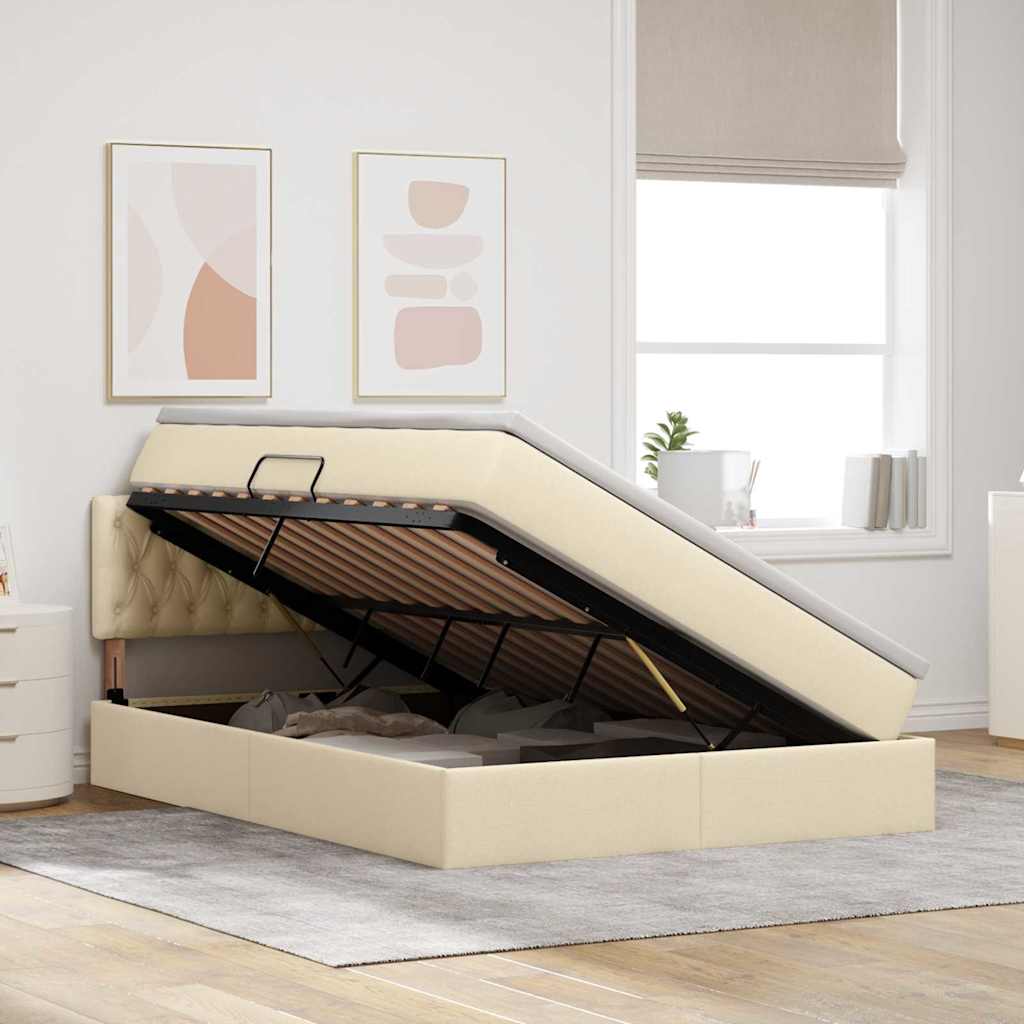 Opbergbed met matras met matras Crème 140 x 200 cm Bewerkt hout is nu te koop bij PeponiXL, paradijselijk wonen!