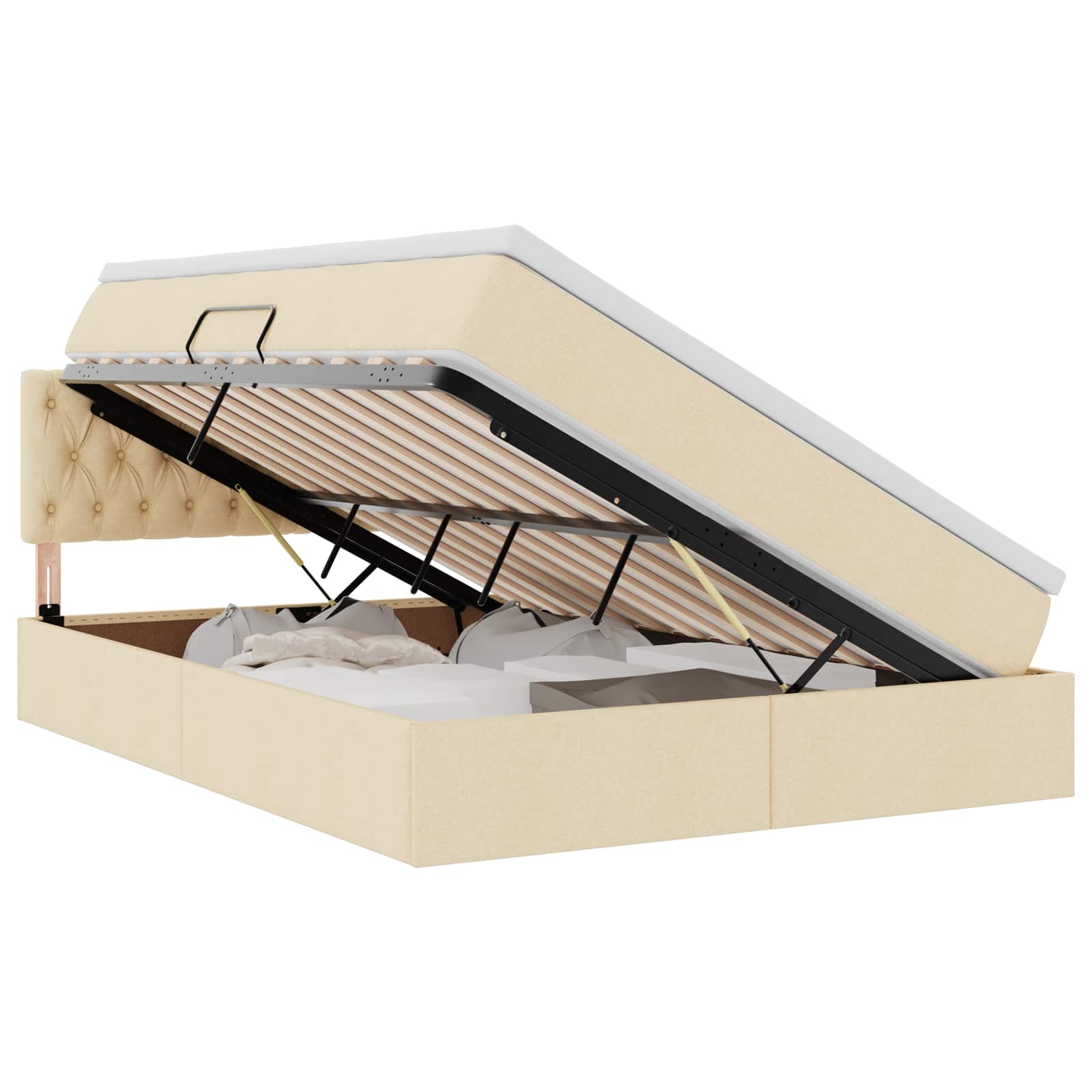 Opbergbed met matras met matras Crème 140 x 200 cm Bewerkt hout is nu te koop bij PeponiXL, paradijselijk wonen!