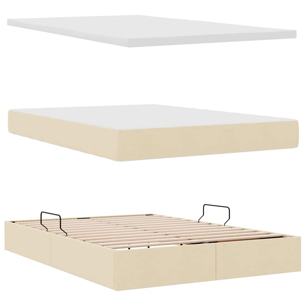 Opbergbed met matras met matras Crème 140 x 200 cm Bewerkt hout is nu te koop bij PeponiXL, paradijselijk wonen!