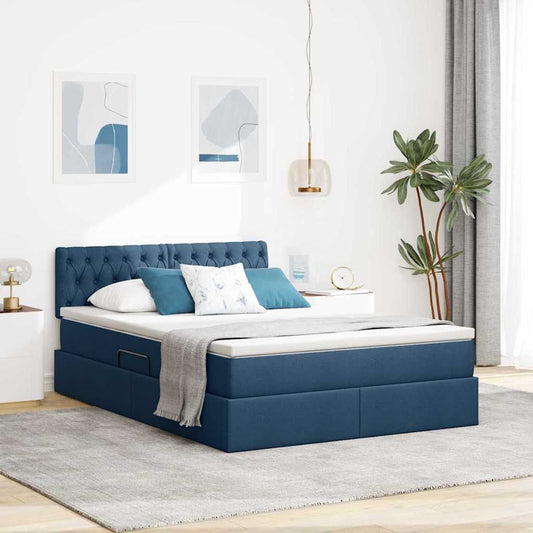 Opbergbed met matras met matras Blauw 140 x 200 cm Bewerkt hout is nu te koop bij PeponiXL, paradijselijk wonen!
