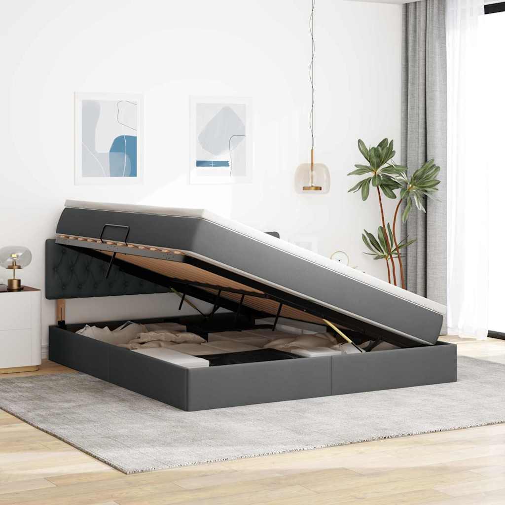 Opbergbed met matras Donkergrijs 160 x 200 cm Bewerkt hout is nu te koop bij PeponiXL, paradijselijk wonen!