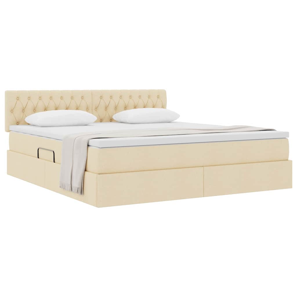 Opbergbed met matras met matras Crème 160 x 200 cm Bewerkt hout is nu te koop bij PeponiXL, paradijselijk wonen!