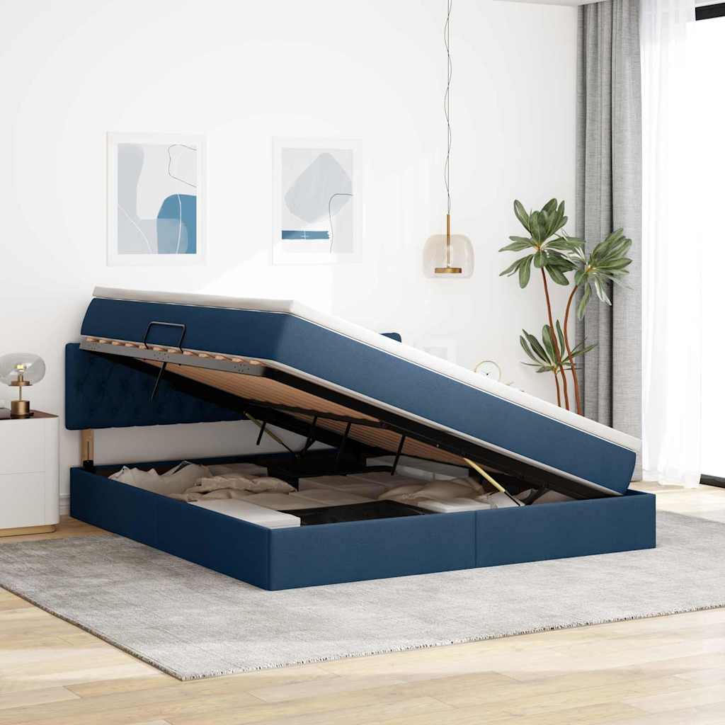 Opbergbed met matras met matras Blauw 180 x 200 cm Bewerkt hout is nu te koop bij PeponiXL, paradijselijk wonen!