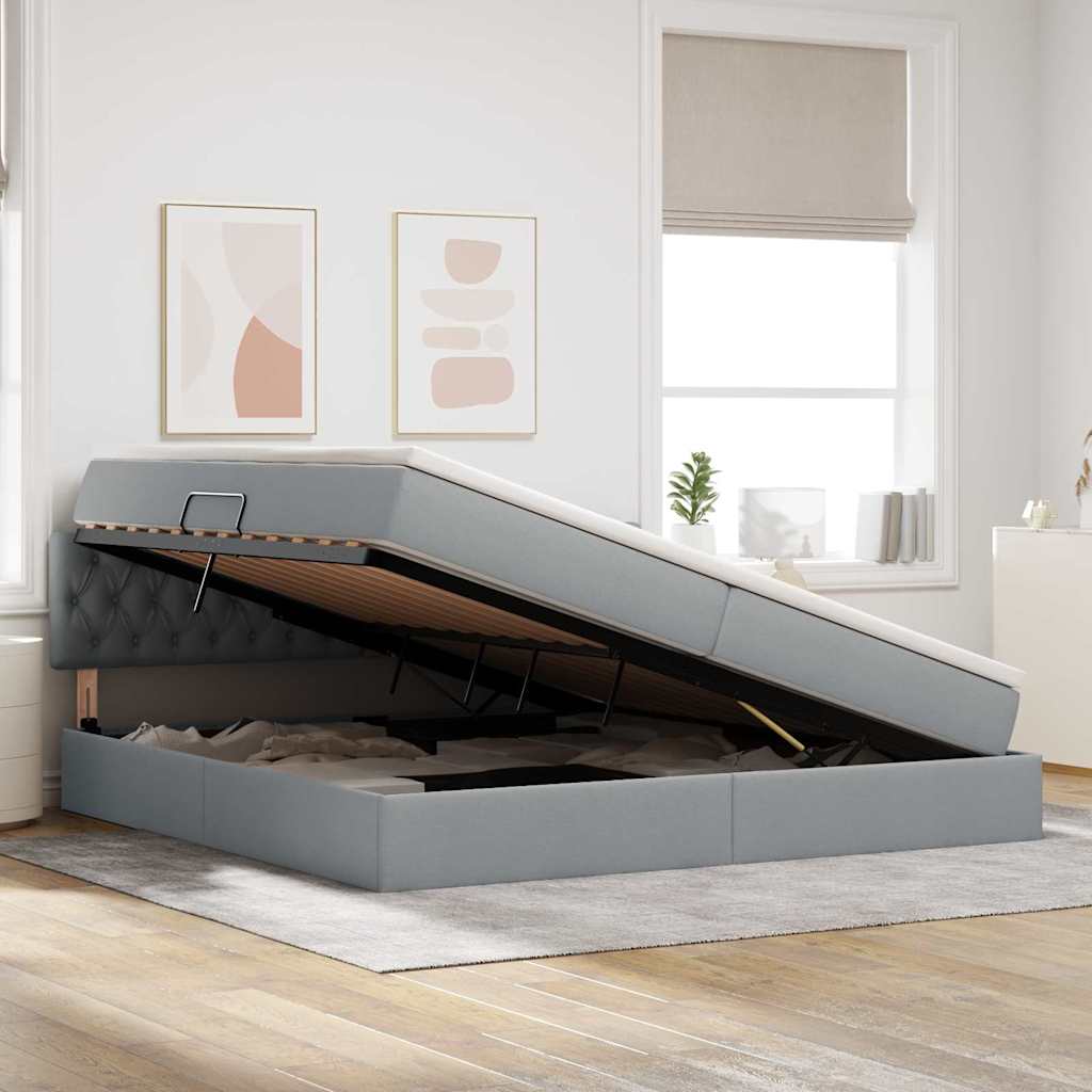 Opbergbed met matras Lichtgrijs 200 x 200 cm Bewerkt hout is nu te koop bij PeponiXL, paradijselijk wonen!