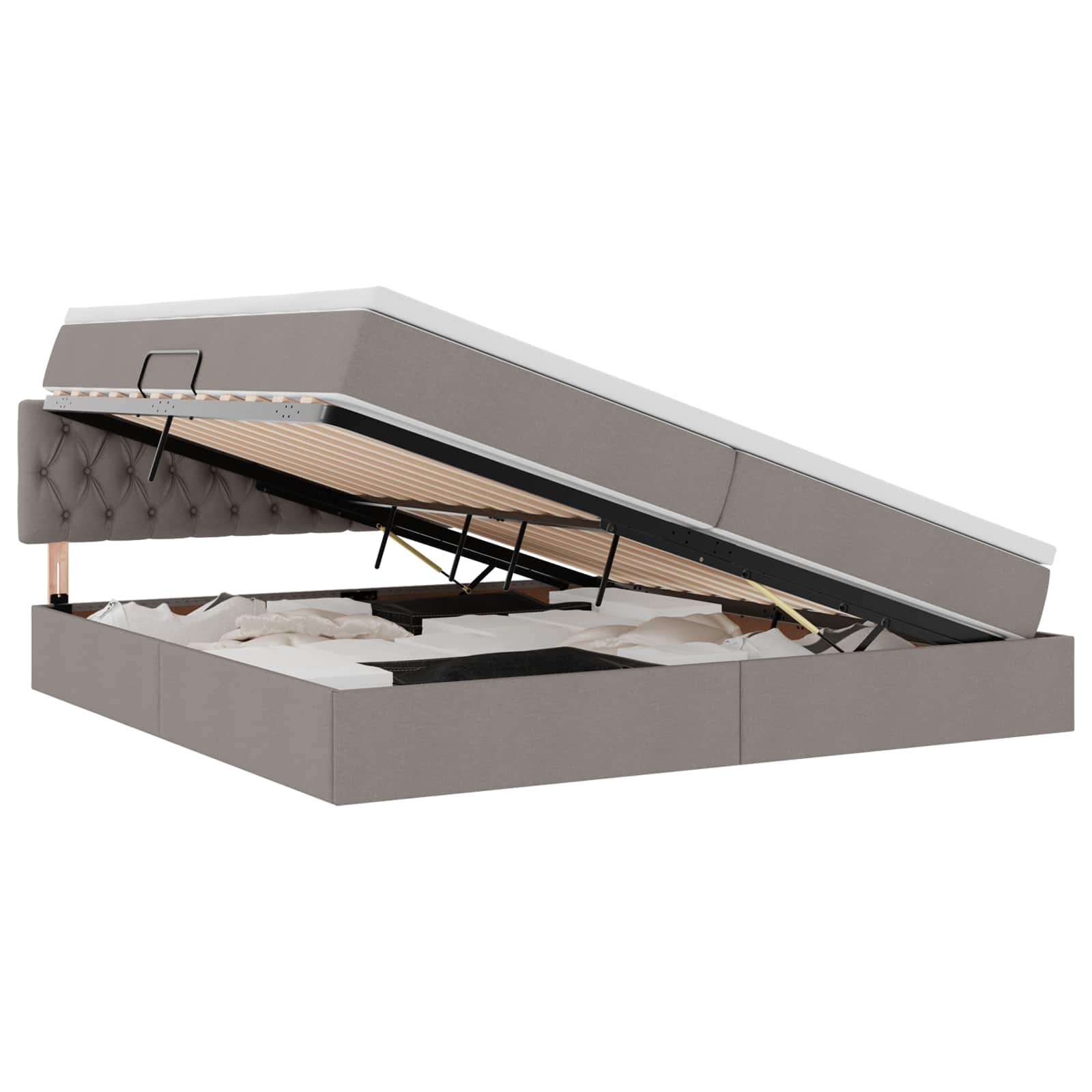 Opbergbed met matras met matras Taupe 200 x 200 cm Bewerkt hout is nu te koop bij PeponiXL, paradijselijk wonen!