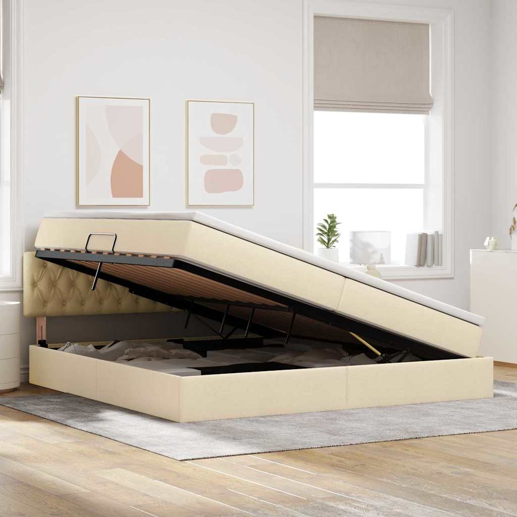 Opbergbed met matras met matras Crème 200 x 200 cm Bewerkt hout is nu te koop bij PeponiXL, paradijselijk wonen!