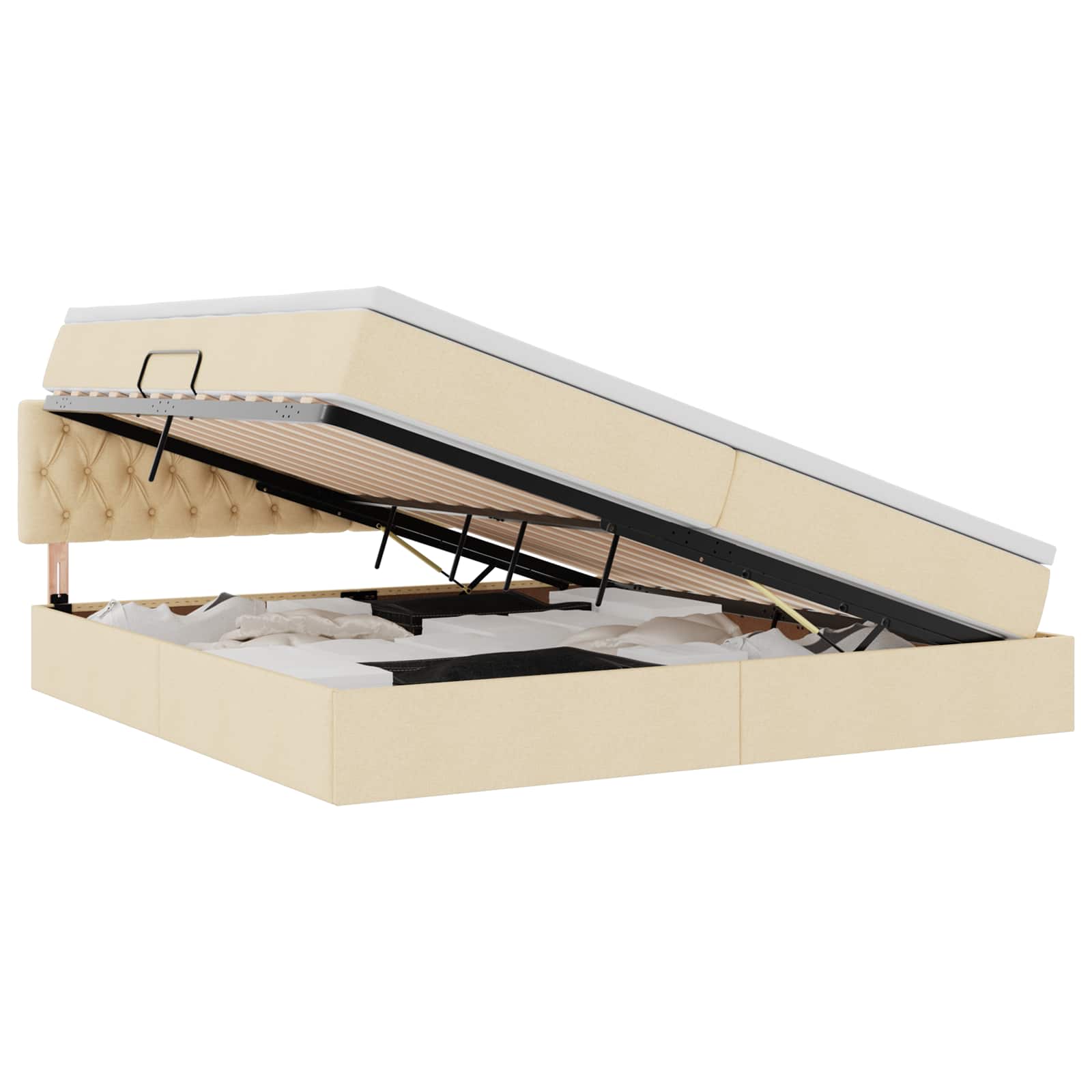 Opbergbed met matras met matras Crème 200 x 200 cm Bewerkt hout is nu te koop bij PeponiXL, paradijselijk wonen!