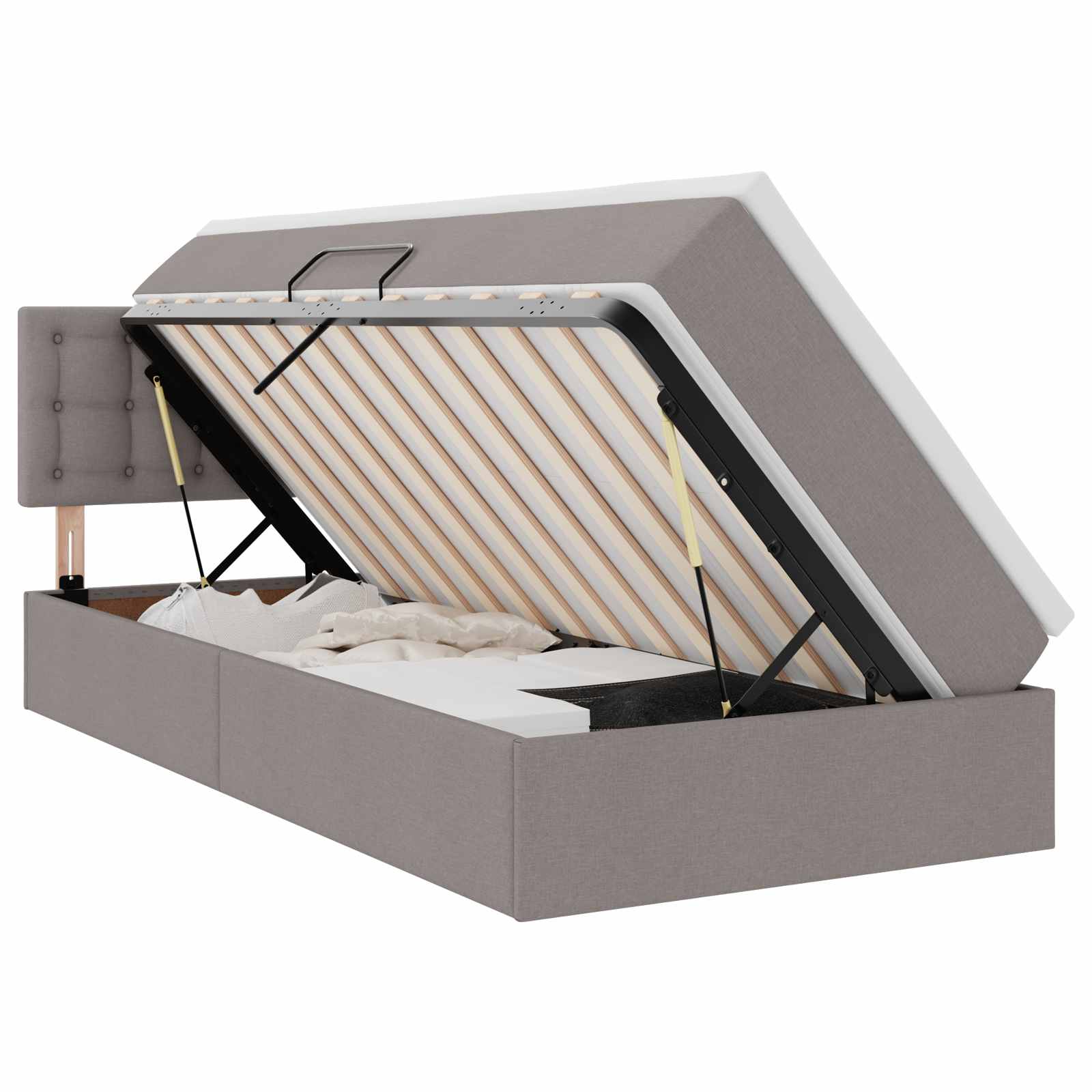 Opbergbed met matras met opslag Taupe 90 x 190 cm Bewerkt hout is nu te koop bij PeponiXL, paradijselijk wonen!
