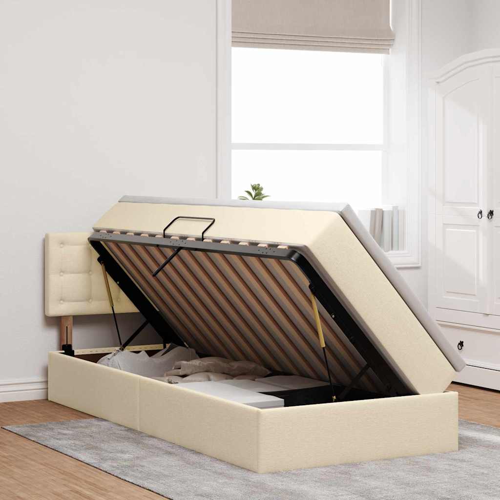 Opbergbed met matras met matras Crème 90 x 190 cm Bewerkt hout is nu te koop bij PeponiXL, paradijselijk wonen!