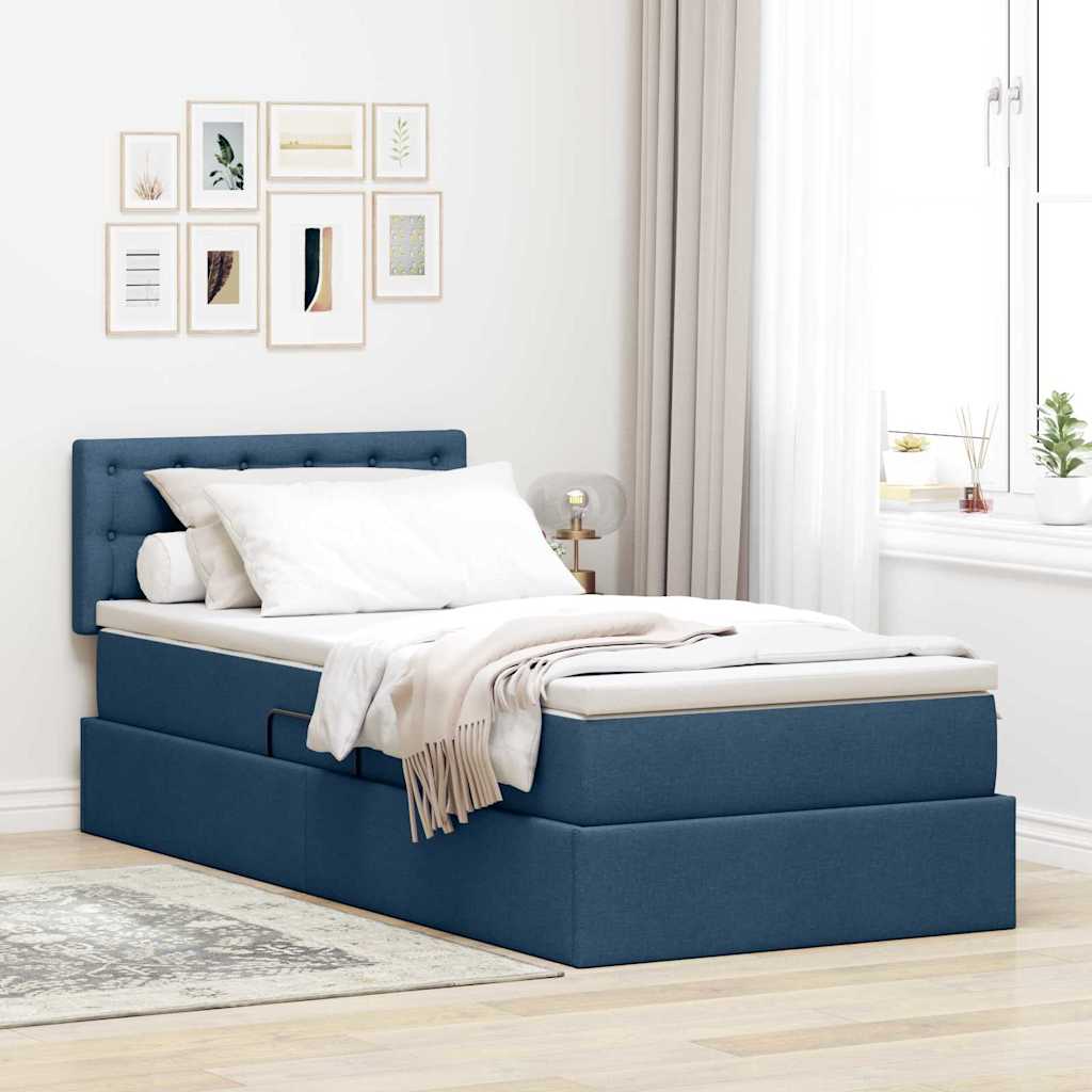 Opbergbed met matras met matras Blauw 90 x 200 cm Bewerkt hout is nu te koop bij PeponiXL, paradijselijk wonen!