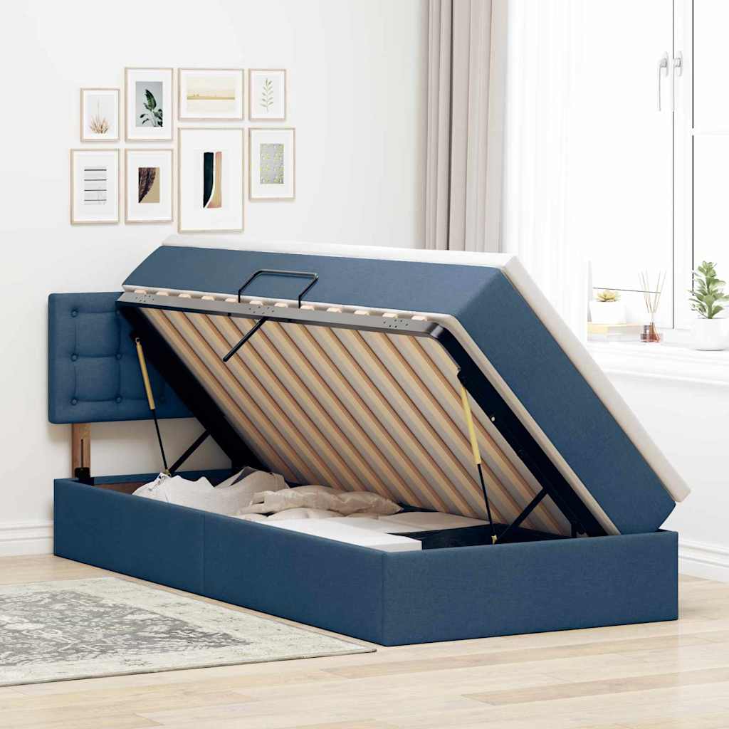 Opbergbed met matras met matras Blauw 90 x 200 cm Bewerkt hout is nu te koop bij PeponiXL, paradijselijk wonen!