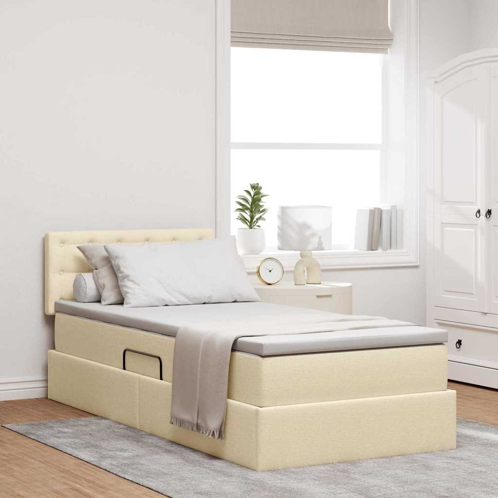 Opbergbed met matras met opslag Crème 100 x 200 cm Bewerkt hout is nu te koop bij PeponiXL, paradijselijk wonen!