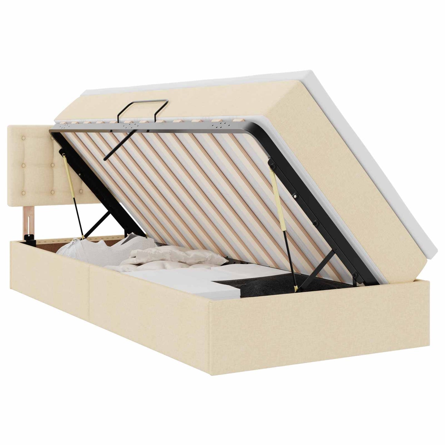 Opbergbed met matras met opslag Crème 100 x 200 cm Bewerkt hout is nu te koop bij PeponiXL, paradijselijk wonen!