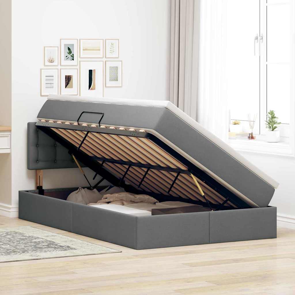 Opbergbed met matras Donkergrijs 120 x 190 cm Bewerkt hout is nu te koop bij PeponiXL, paradijselijk wonen!