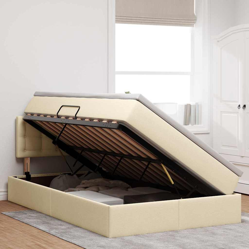 Opbergbed met matras met matras Crème 120 x 190 cm Bewerkt hout is nu te koop bij PeponiXL, paradijselijk wonen!