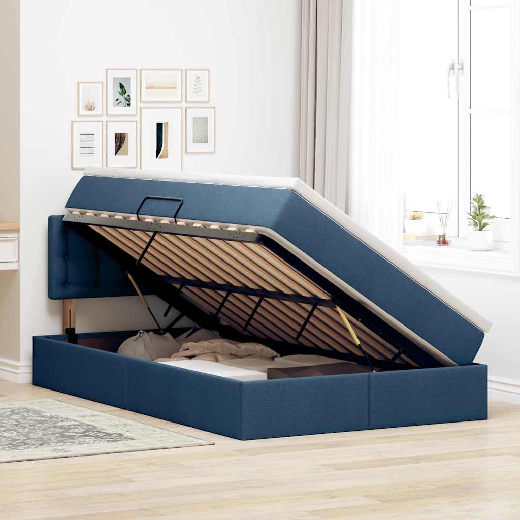 Opbergbed met matras met matras Blauw 120 x 200 cm Bewerkt hout is nu te koop bij PeponiXL, paradijselijk wonen!