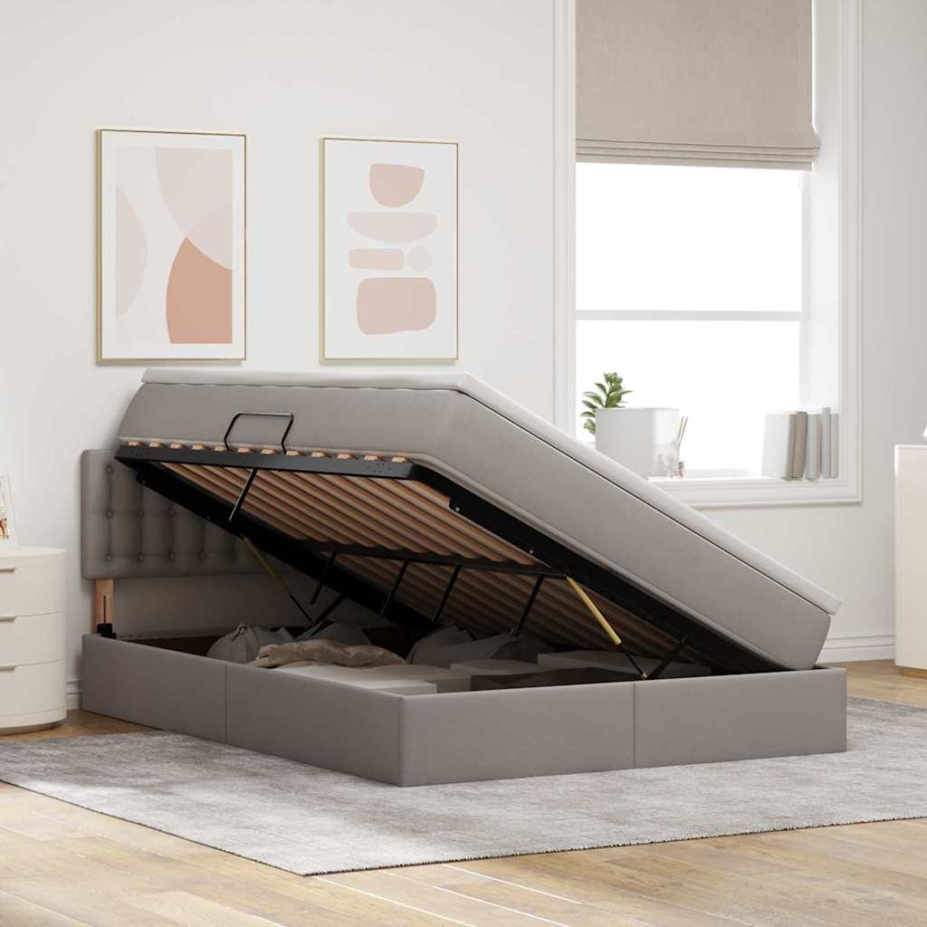 Opbergbed met matras met matras Taupe 140 x 190 cm Bewerkt hout is nu te koop bij PeponiXL, paradijselijk wonen!