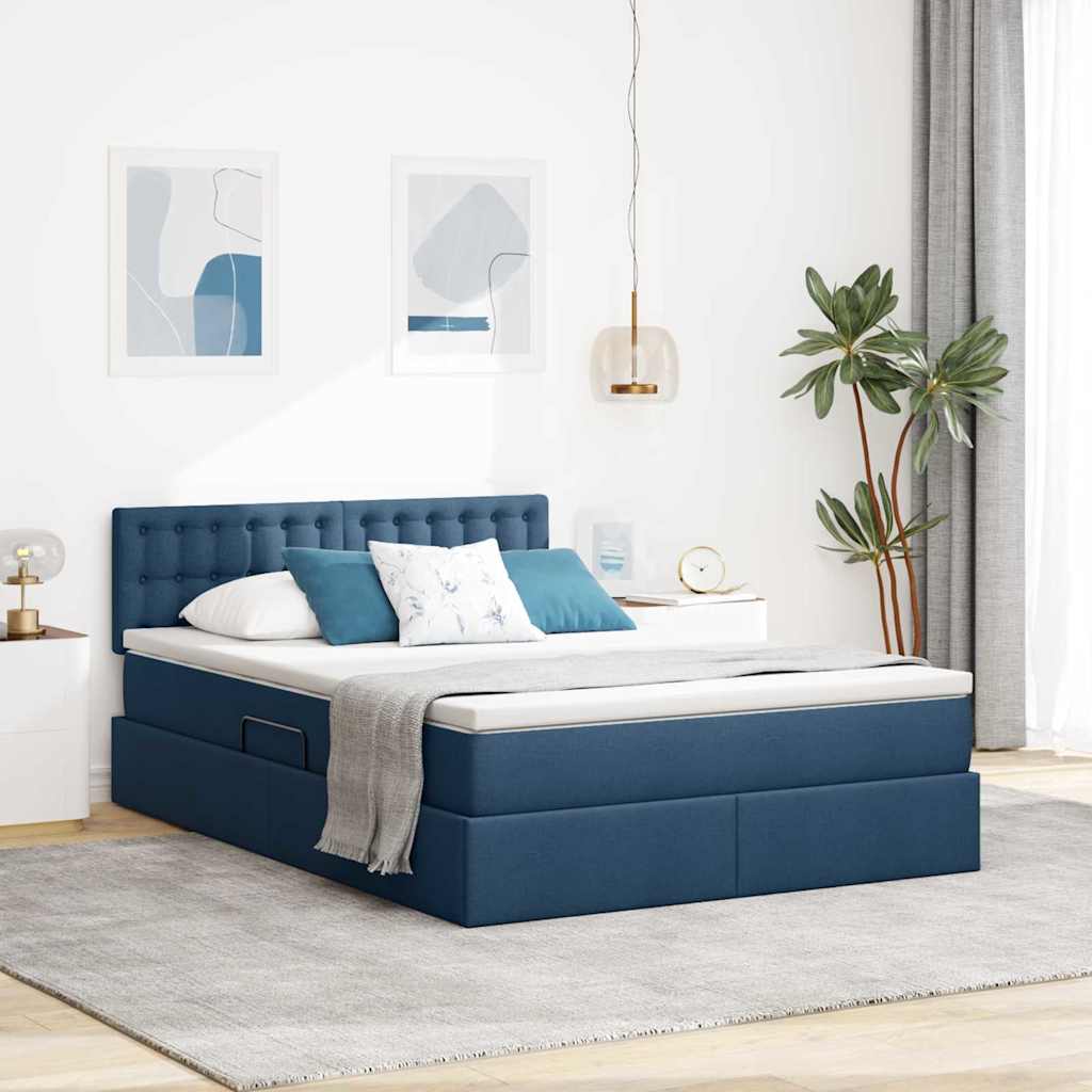 Opbergbed met matras met matras Blauw 140 x 190 cm Bewerkt hout is nu te koop bij PeponiXL, paradijselijk wonen!