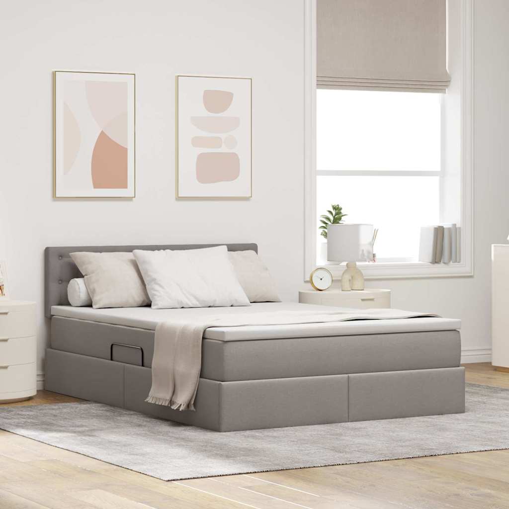Opbergbed met matras met matras Taupe 140 x 200 cm Bewerkt hout is nu te koop bij PeponiXL, paradijselijk wonen!