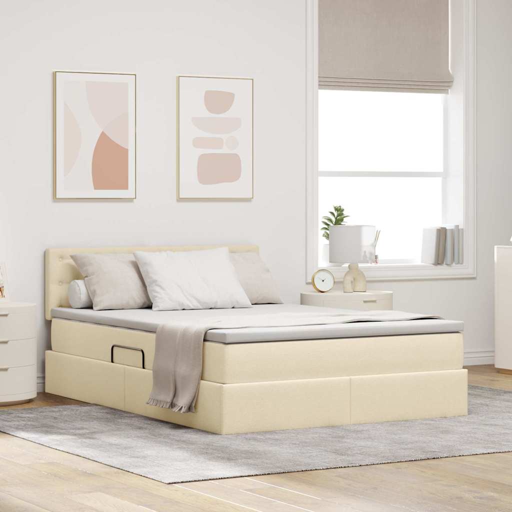 Opbergbed met matras met matras Crème 140 x 200 cm Bewerkt hout is nu te koop bij PeponiXL, paradijselijk wonen!