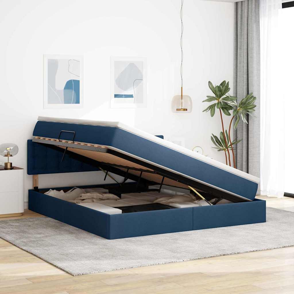 Opbergbed met matras met matras Blauw 160 x 200 cm Bewerkt hout is nu te koop bij PeponiXL, paradijselijk wonen!