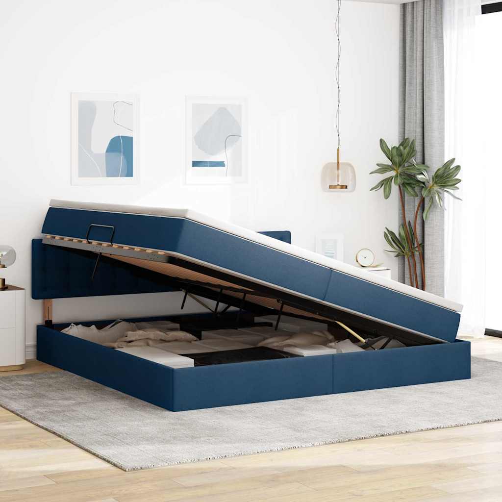 Opbergbed met matras met matras Blauw 200 x 200 cm Bewerkt hout is nu te koop bij PeponiXL, paradijselijk wonen!