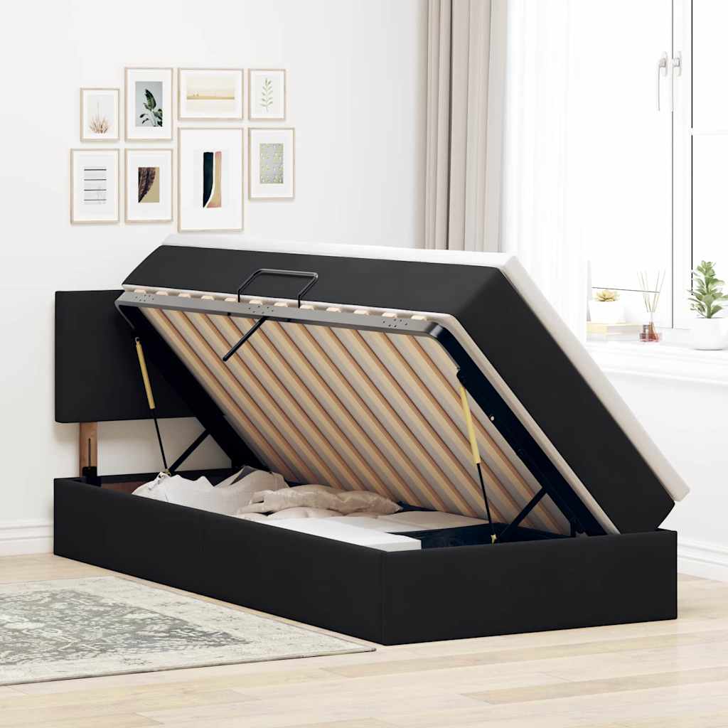 Opslag bed met matras met hoofdeinde Zwart 90 x 200 cm Fluweel is nu te koop bij PeponiXL, paradijselijk wonen!