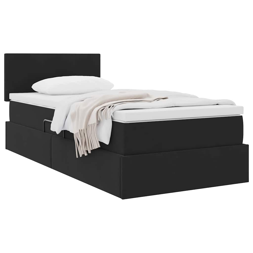Opslag bed met matras met hoofdeinde Zwart 90 x 200 cm Fluweel is nu te koop bij PeponiXL, paradijselijk wonen!