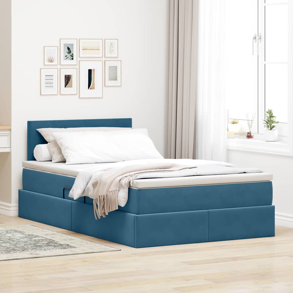 Opslag bed met matras met hoofdeinde Blauw 120 x 190 cm Fluweel is nu te koop bij PeponiXL, paradijselijk wonen!