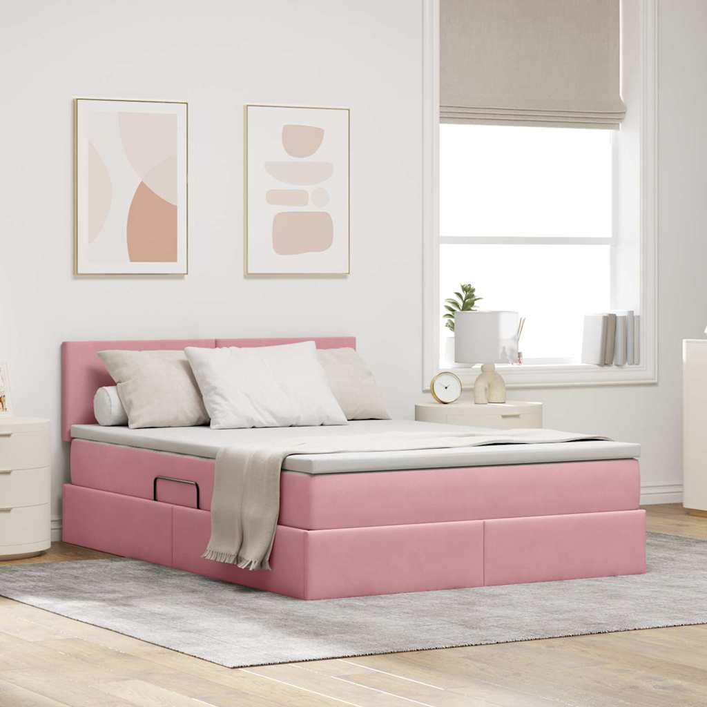Opslag bed met matras met hoofdeinde Roze 140 x 190 cm Fluweel is nu te koop bij PeponiXL, paradijselijk wonen!