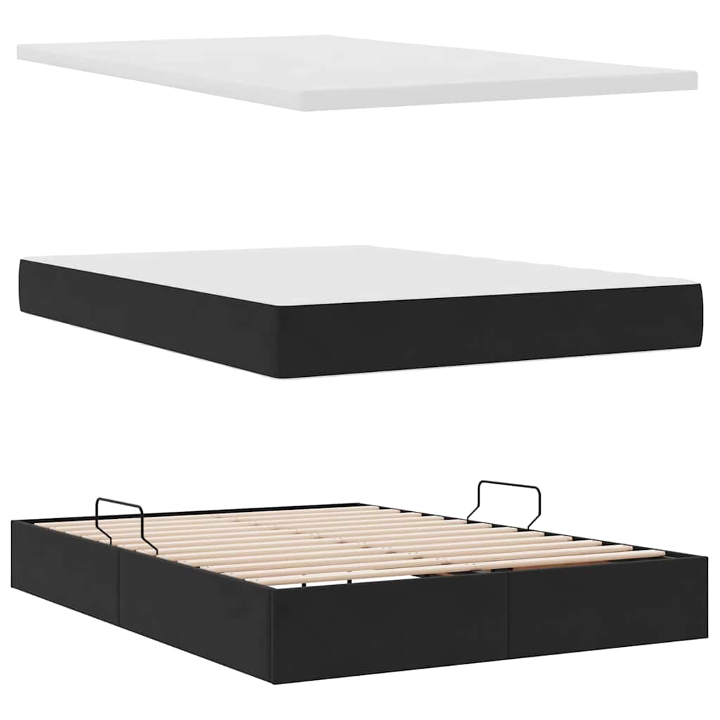 Opslag bed met matras met hoofdeinde Zwart 140 x 200 cm Fluweel is nu te koop bij PeponiXL, paradijselijk wonen!