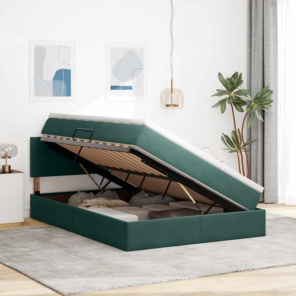 Opslag bed met matras Donkergroen 140 x 200 cm Fluweel is nu te koop bij PeponiXL, paradijselijk wonen!