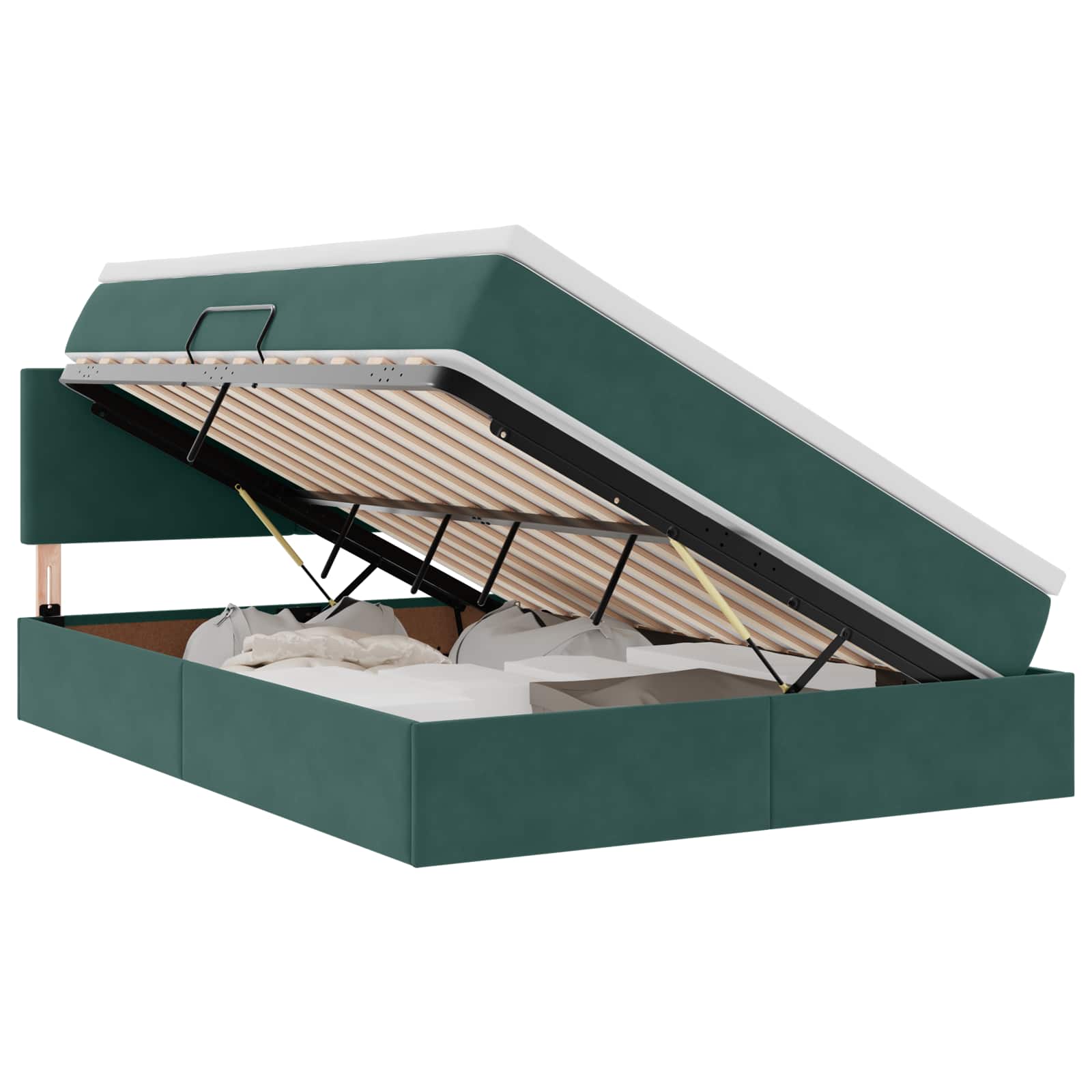 Opslag bed met matras Donkergroen 140 x 200 cm Fluweel is nu te koop bij PeponiXL, paradijselijk wonen!
