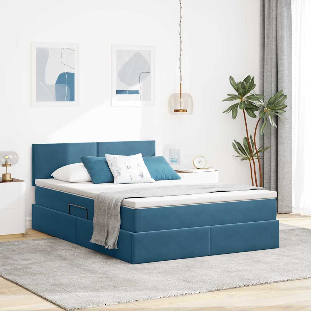 Opslag bed met matras Donkerblauw 140 x 200 cm Fluweel is nu te koop bij PeponiXL, paradijselijk wonen!