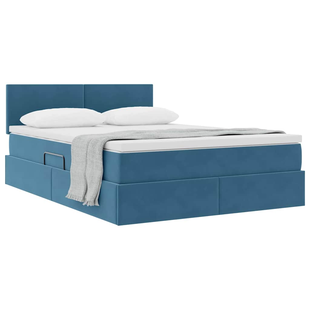 Opslag bed met matras Donkerblauw 140 x 200 cm Fluweel is nu te koop bij PeponiXL, paradijselijk wonen!