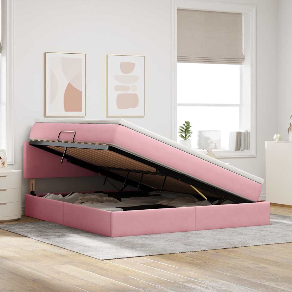 Opslag bed met matras met hoofdeinde Roze 160 x 200 cm Fluweel is nu te koop bij PeponiXL, paradijselijk wonen!