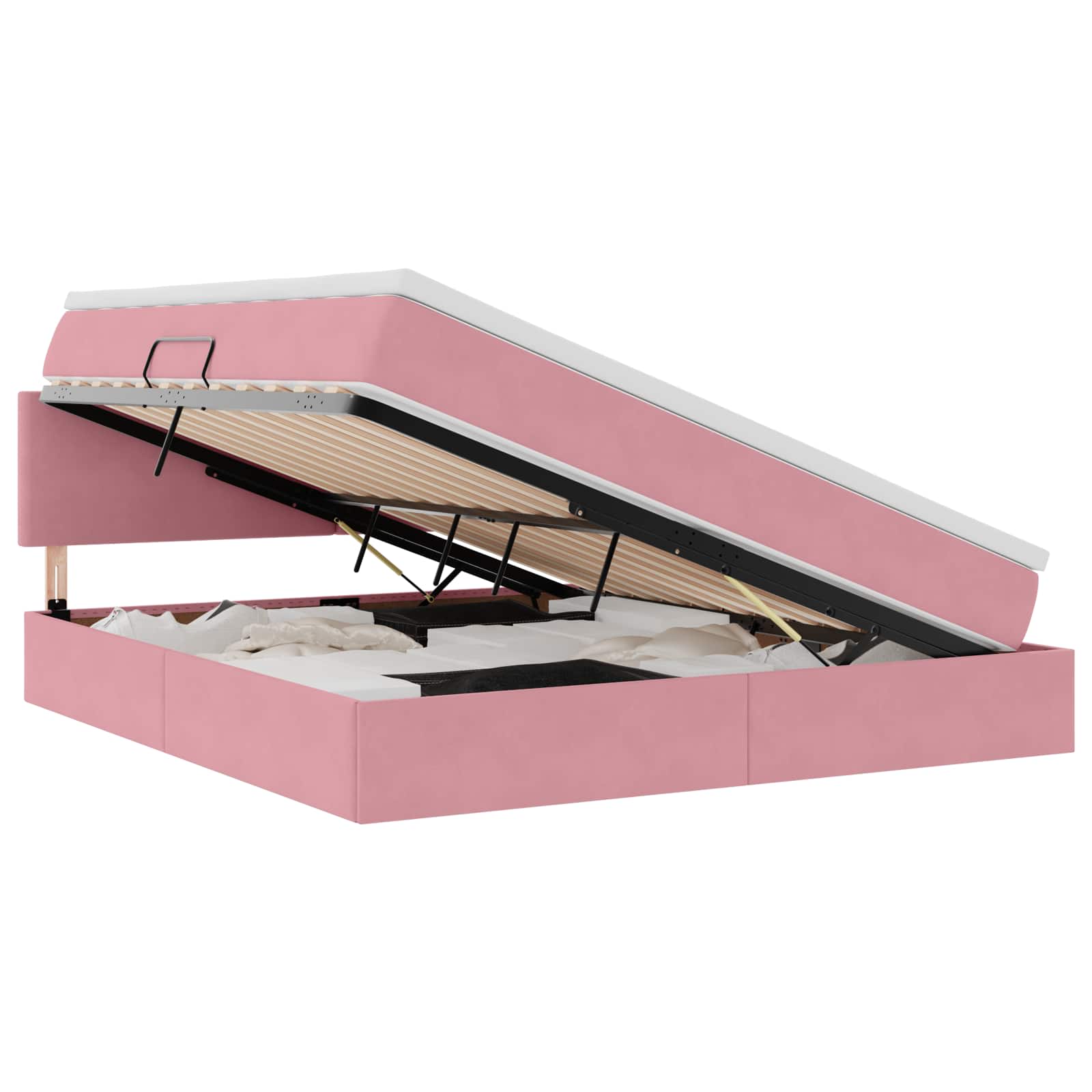 Opslag bed met matras met hoofdeinde Roze 160 x 200 cm Fluweel is nu te koop bij PeponiXL, paradijselijk wonen!