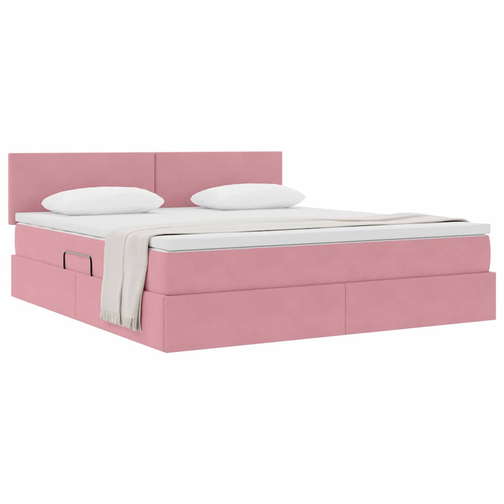 Opslag bed met matras met hoofdeinde Roze 160 x 200 cm Fluweel is nu te koop bij PeponiXL, paradijselijk wonen!
