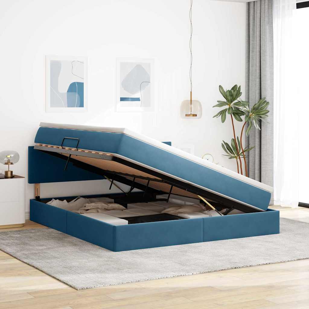 Opslag bed met matras Donkerblauw 180 x 200 cm Fluweel is nu te koop bij PeponiXL, paradijselijk wonen!