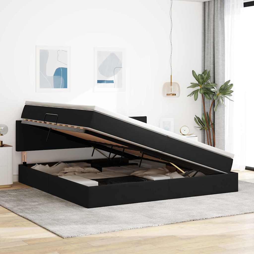 Opslag bed met matras met hoofdeinde Zwart 200 x 200 cm Fluweel is nu te koop bij PeponiXL, paradijselijk wonen!