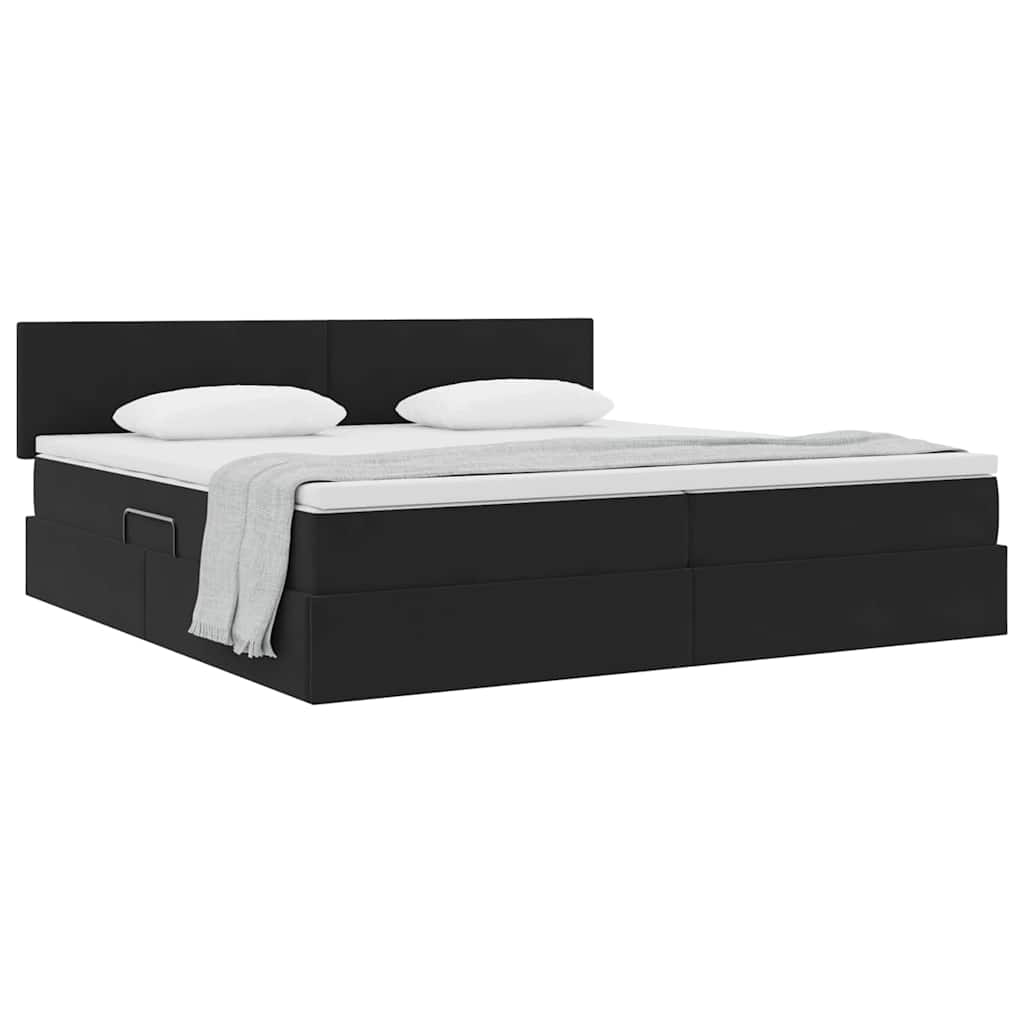 Opslag bed met matras met hoofdeinde Zwart 200 x 200 cm Fluweel is nu te koop bij PeponiXL, paradijselijk wonen!