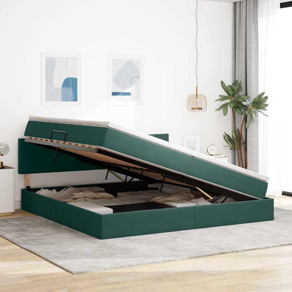 Opslag bed met matras Donkergroen 200 x 200 cm Fluweel is nu te koop bij PeponiXL, paradijselijk wonen!