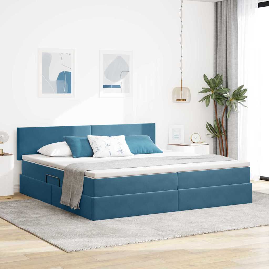Opslag bed met matras Donkerblauw 200 x 200 cm Fluweel is nu te koop bij PeponiXL, paradijselijk wonen!