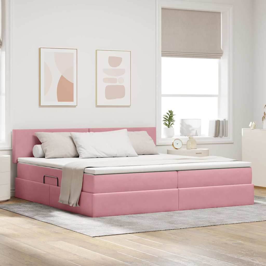Opslag bed met matras met hoofdeinde Roze 200 x 200 cm Fluweel is nu te koop bij PeponiXL, paradijselijk wonen!